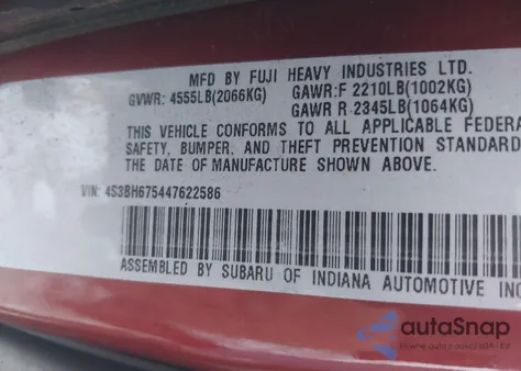 2004 Subaru Outback from USA, damaged, VIN 4S3BH675447622586